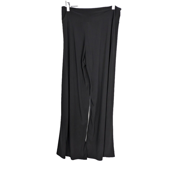 Clara Sun Woo Wide Leg Palazzo Pants 1XL Black Pull On Slinky Comfort Travel - Picture 2 of 9